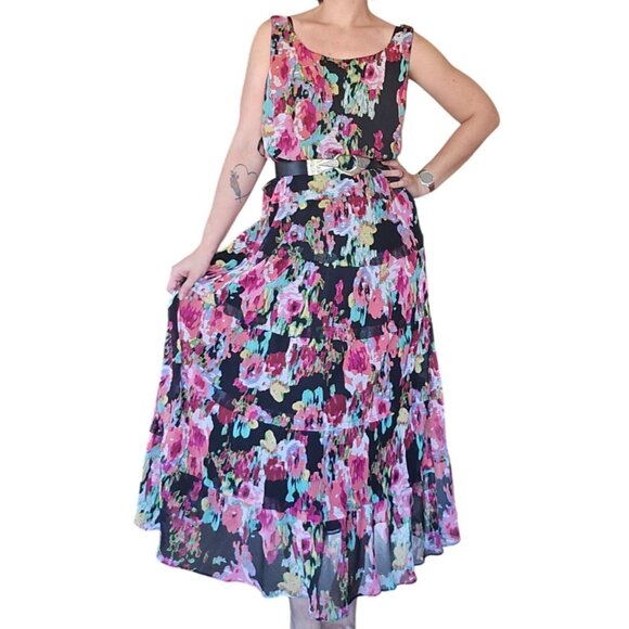 Jones Studio Maxi Dress 18W Womans Plus Multicolor Floral Sleeveless Cottagecore - Picture 1 of 9
